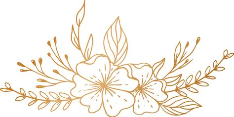 Elegant hand drawn floral bouquet with gold flowers and leaves 24952008 PNG