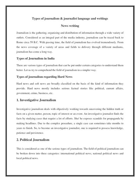 SOLUTION: Types of journalism - Studypool