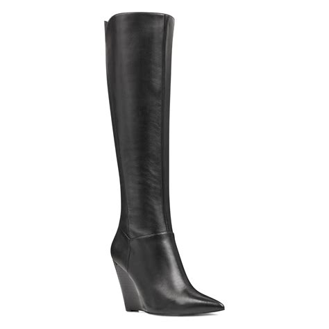 Nine West Varin Wide Calf Wedge Boots in Black - Lyst