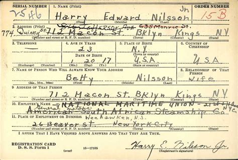 Harry's Father's World War II Draft Card