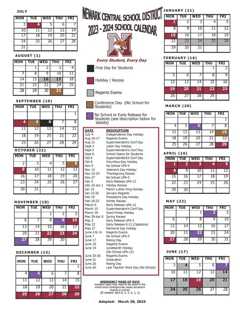 Instructional Calendar | Newark Central School District