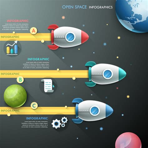 Space exploration templates of infographics vector free download