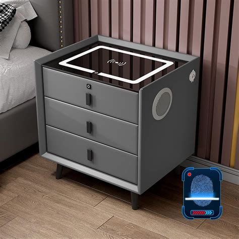 Amazon.com: Nightstand With Fingerprint Lock Drawer, Smart Nightstand ...