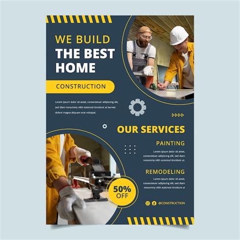 Free Vector | Flat construction company vertical poster template