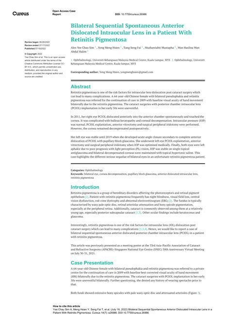 (PDF) Bilateral Sequential Spontaneous Anterior Dislocated Intraocular Lens in a Patient With ...