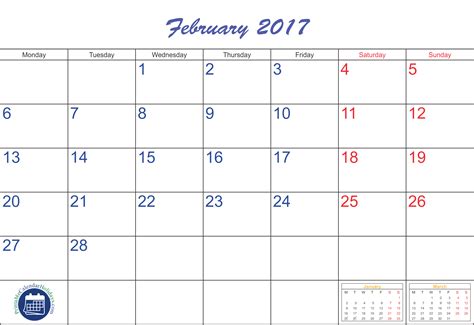 February Calendar 2017 Printable - printable calendar template 2020 2021