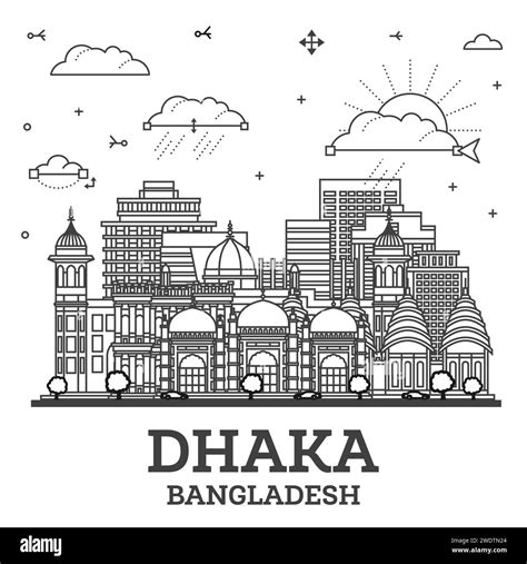 Outline Dhaka Bangladesh city skyline with modern and historic ...