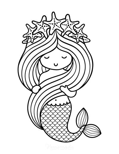 Mermaid Coloring Pages (9 Printable Sheets, Simple to Draw, Easy for ...