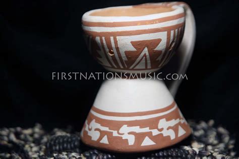 Ceremonial Copal Incense Burner Red on White Pottery- First Nations Music