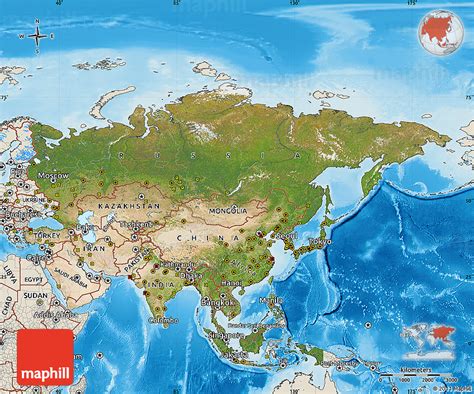 Satellite Map of Asia, shaded relief outside