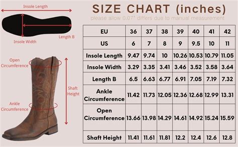 Justin Boot Size Chart