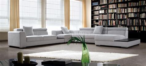 Grey Microfiber Modern Sectional Sofa w/Adjustable Headrests