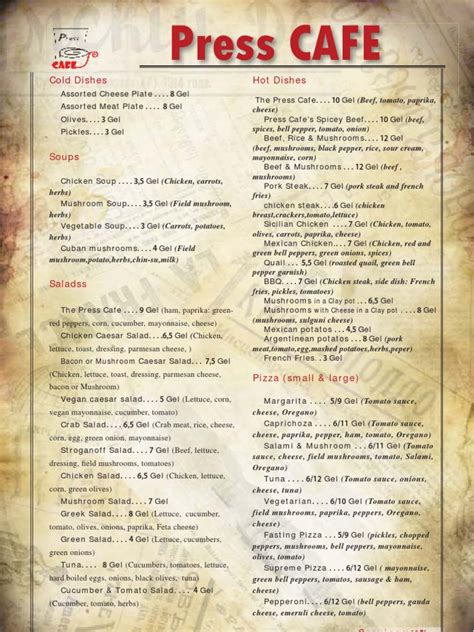 Menu of PressCafe | PDF | Salad | Foods