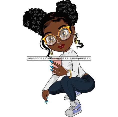 Afro Woman Wearing Glasses Taking Selfie Phone Black Girl Magic African American SVG JPG PNG ...