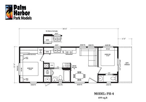 a floor plan for a mobile home with the kitchen and living room in one area