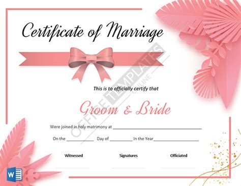 5+ Free Editable Marriage Certificate Templates for MS Word