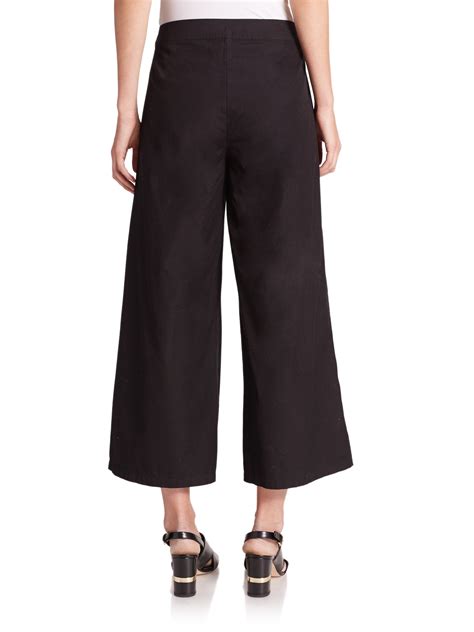 Lyst - Eileen Fisher Cropped Wide Leg Cotton Pants in Black