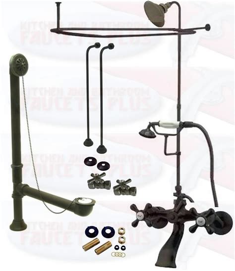 Oil Rubbed Bronze Clawfoot Tub Kit W/Shower Riser, Enclosure , & Drain ...