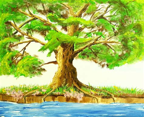 Original Tree Painting Tree Art Oak Tree Artwork Spring and