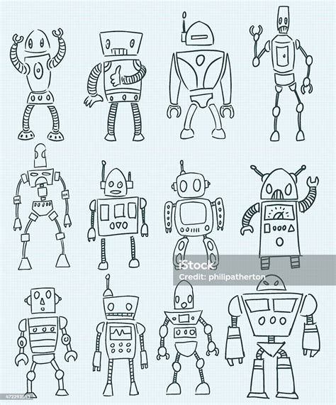 Robot Line Drawings Stock Illustration - Download Image Now - iStock