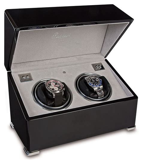 Double Watch Winder Box W122 Rapport Perpetua II Ebony Wood