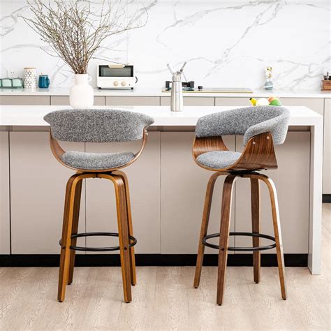 Set of 2 Mid-Century Modern Walnut Swivel Barstools Gray - Glitzhome