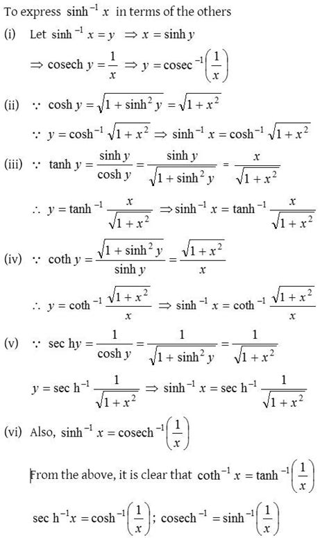 Hyperbolic Trigonometric Functions Formula