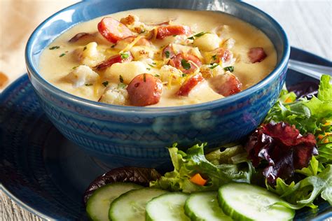 Loaded full of Johnsonville® Beddar with Cheddar Smoked Sausage, this cheesy sausage soup packs ...