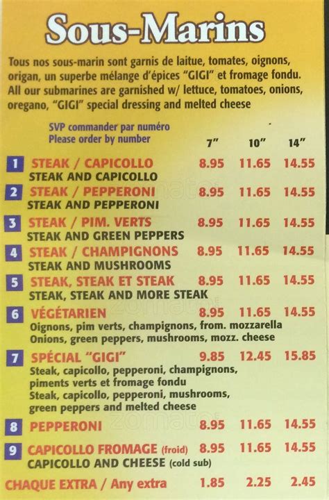 Menu at Gigi Pizzeria, Pointe-Claire