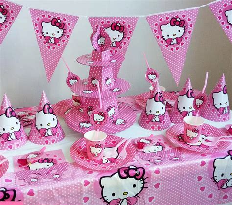 Hello kitty tema Feliz cumpleaños niños decoraciones del partido plato de papel taza de la ...