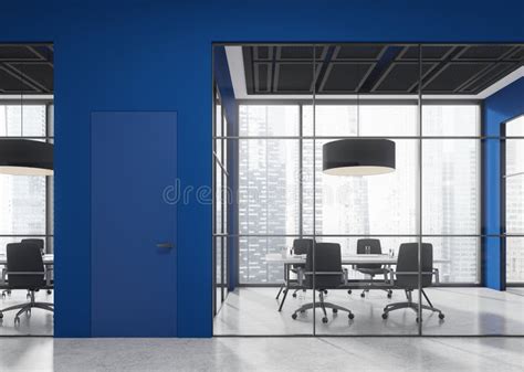 Blue Office Board Room Interior with Door Stock Illustration ...