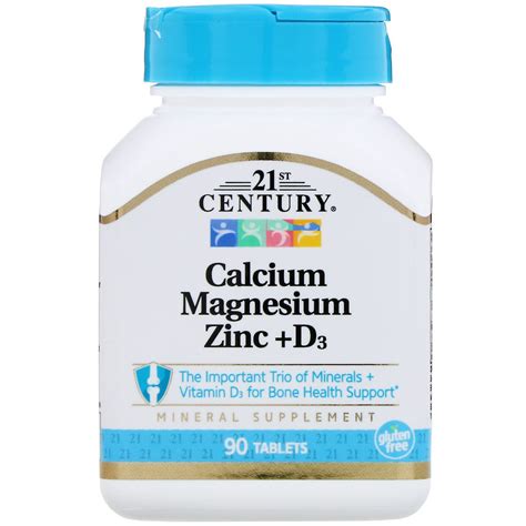 كالسيوم ومغنيسيوم وزنك ود3 90 قرص 21st Century, Calcium Magnesium Zinc – قطرات الصحة