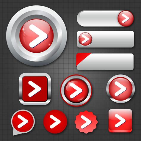 Digital navigation buttons sets design in red multishapes Vectors images graphic art designs in ...