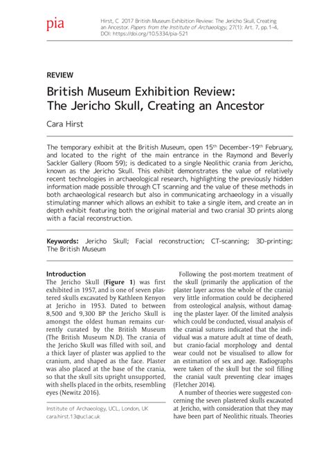 (PDF) British Museum Exhibition Review: The Jericho Skull, Creating an ...