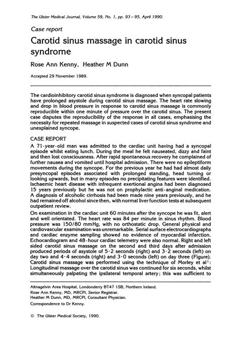 (PDF) Carotid sinus massage in carotid sinus syndrome