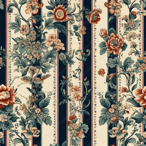 Seamless pattern with flowers, classic country cottage style floral and stripes print for ...