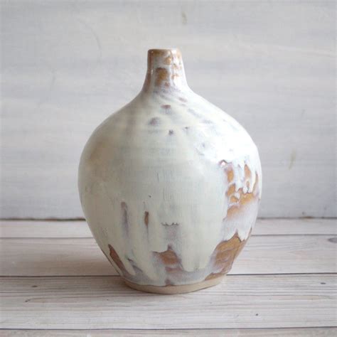 Round Ceramic Vase in White and Ocher Glaze Handmade Pottery Made in USA | Handmade pottery ...