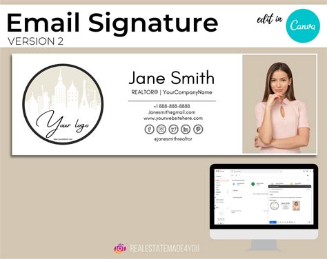 Email Signature V2 Editable in Canva Custom Gmail Signature | Etsy in 2021 | Email signature ...