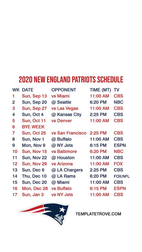 New England Patriots 2021 Printable Schedule - Printable Schedule