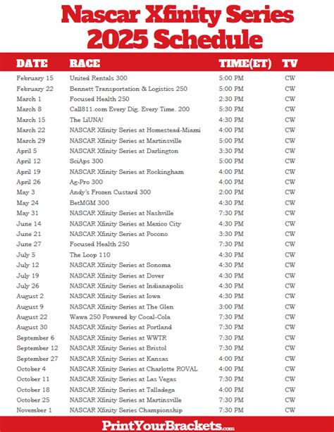 Printable 2019 Nascar Schedule - Printable Word Searches