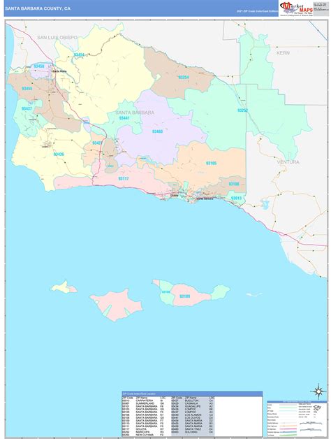 Santa Barbara County, CA Wall Map Color Cast Style by MarketMAPS