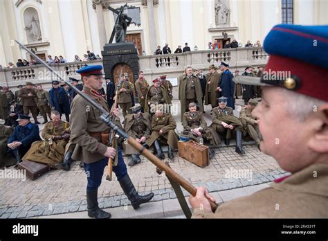 About 250 reenactors dressed in historical Polish Army, Border Protection Corps and State Police ...