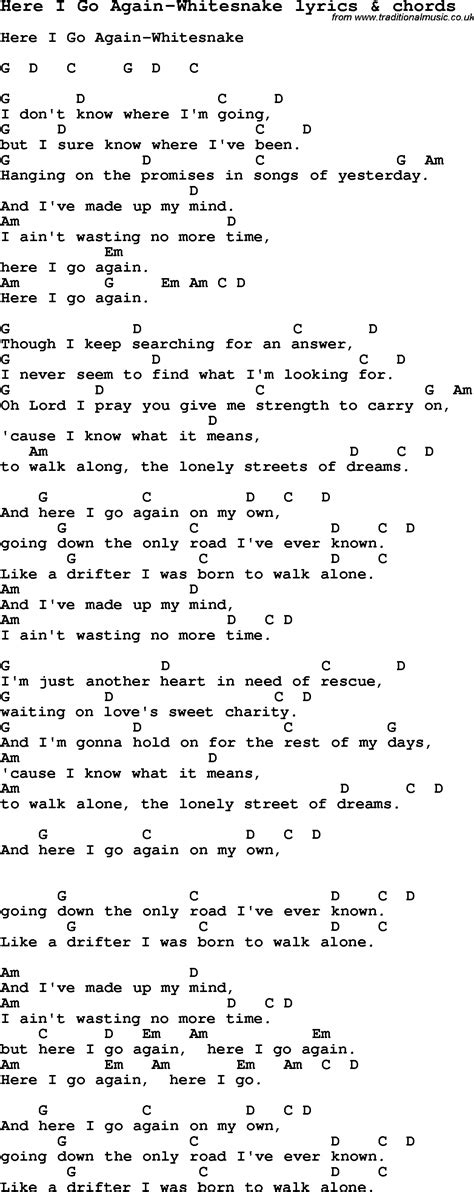 Love Song Lyrics for: Here I Go Again-Whitesnake with chords for ...