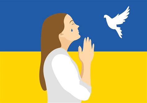 Premium Vector | Silhouette of praying woman with the national ukrainian flag on background