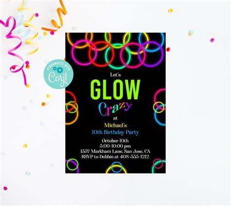 Neon Party Invitations