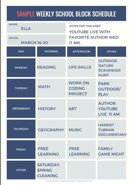 School Schedule at Home and Free School Schedule Template Printable ...