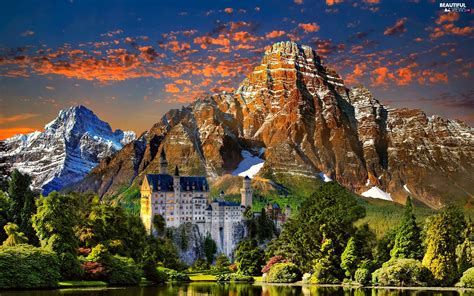 Neuschwanstein Castle, Germany, woods, Trees Mountains, rocks, Bavaria ...