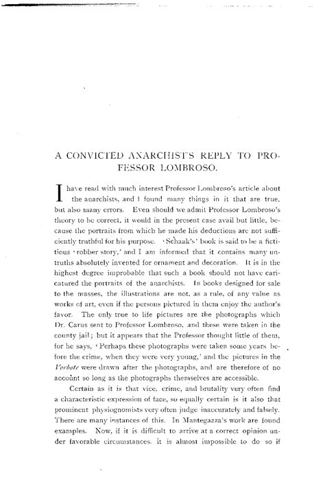 A Convicted Anarchist's Reply to Professor Lombroso - M. Schwab - The Monist (Philosophy ...