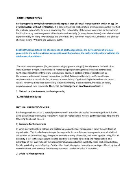 Parthenogenesis in humans - PARTHENOGENESIS Parthenogenesis or virginal ...