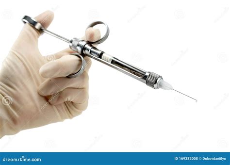 Dentist`s Hand with Carpool Syringe for Local Anesthesia on White ...